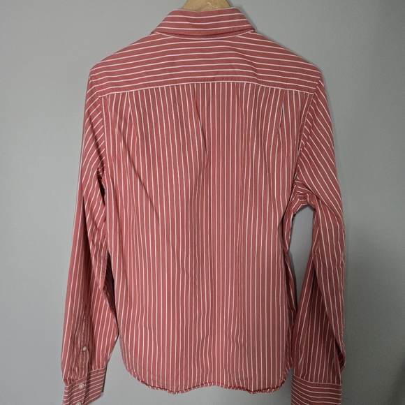 Hollister Cal. Men's Salmon Color 💯 Cotton Striped Button Up Long Sleeve Shirt - Picture 2 of 12